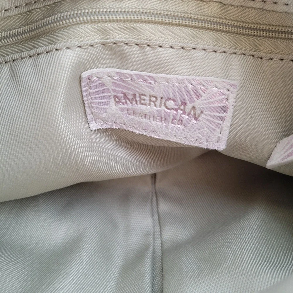 American Leather Co Womens Cypress Lavender Skies Leather Metallic Bag Pink